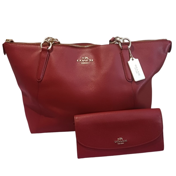 Coach Red Leather Tote and Wallet Set - Picture 1 of 7
